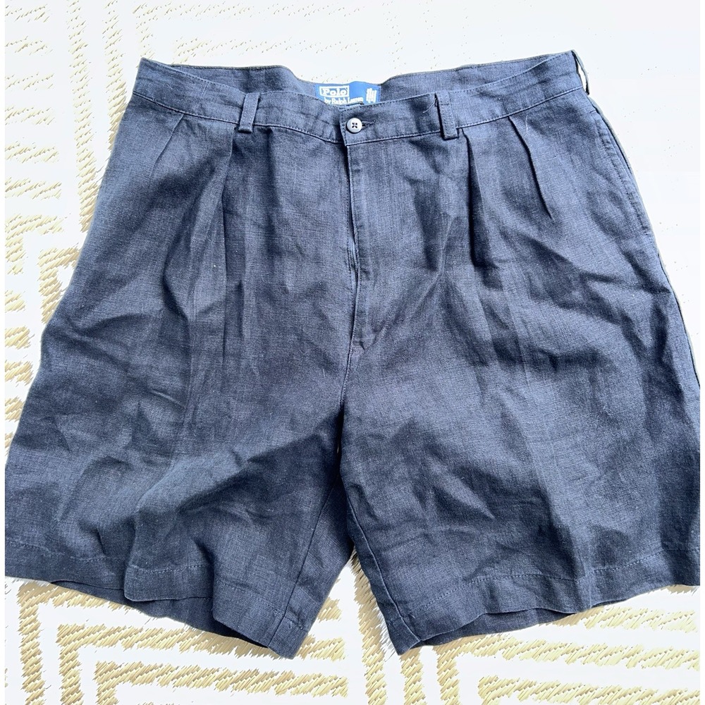 Polo Ralph Lauren Tyler Shorts Linen Black Vintage 90's Size 38 Inseam 9"